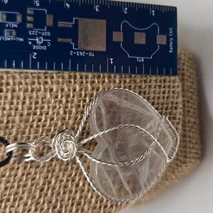 Hand Crafted White Fluorite Heart Wire Wrapped Pendant Necklace #260 NWOT